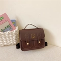 Classic dark brown PU leather kid's backpack with cute golden bear print and shoulder strap - Coffee