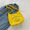 Kids bright yellow canvas crossbody bag with black letter print and adjustable strap - Yellow