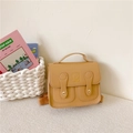 Retro style khaki PU leather kids backpack with embossed bear and double front pockets - Khaki