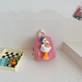 Zainetto rosa in tela per bambini con simpatica papera di peluche 3D e cappello blu - Rosa