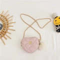 Pink heart-shaped mini crossbody bag with quilted texture and plush pompom charm - Lotus root pink