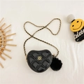 Mini heart-shaped black quilted crossbody bag with gold clover clasp and pompom charm - Black