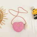 Pink heart-shaped mini crossbody bag with quilted texture and gold clover buckle - Pink