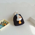 Black canvas children backpack featuring a cute 3D plush duck with a blue hat - Black