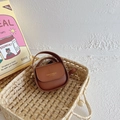 Bolso de silla vintage en cuero marrón oscuro para niñas con letras doradas y bandolera - Marrón