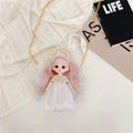Bolso bandolera de muñeca rosa con asa de perlas y vestido de encaje para niñas - Blanco