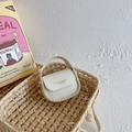 Fashionable cream white mini semi-circle handbag for girls made of textured PU leather - White