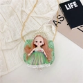 Mini bolso verde para niña con asa de perlas y elegante correa de cadena dorada de moda - Verde