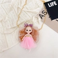 Pink doll princess crossbody bag for girls with pearl handle and gold chain strap - Lotus root pink