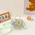 Green lace kids' purse with cute bunny doll, cherry decor, and pearl handle strap - Rabbit / Green