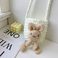 Borsa a tracolla in maglia bianca per bambine con simpatico coniglietto di peluche - Bianco