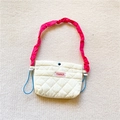 Borsa trapuntata bianco crema con tracolla plissettata rosa e coulisse con perline blu - Bianco