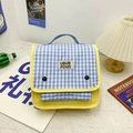 Mochila infantil de lona con cuadros azules y blancos y ribete amarillo en contraste - Amarillo