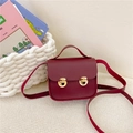Chic burgundy vintage mini square PU bag with double gold clasps for little girls - Burgundy