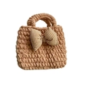 Borsa lavorata a maglia marrone per bambini con fiocco a quadretti gialli e bianchi - Marrone con Fiocco
