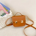 Brown vintage faux leather mini crossbody bag with gold clasps for little girls - Brown
