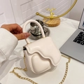 Mini cream faux leather crossbody bag with layered lava heart design and gold chain - Off White