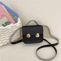 Classic black mini PU leather handbag for girls with gold hardware and shoulder strap - Black