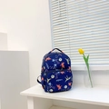 Zaino per bambini blu scuro in tela con stampa di dinosauro arancione per scuola - Blu scuro