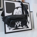 Kids black canvas chest bag with white NY embroidery and adjustable strap - Black