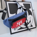Kids navy and red canvas cross body waist bag featuring white NY logo and sporty strap - Blue