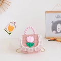 Bolso de tweed rosa para niña con diseño de tulipán, encaje y asa de perlas - Rosa