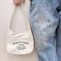 Borsa a tracolla minimalista in tela bianca per bambini con stampa di lettere nere - Bianco