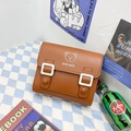 Mochila infantil de cuero PU marrón vintage con oso lindo y hebillas dobles - Marrón Pequeño