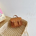 Classic tan brown mini Cambridge bag for children with double buckles and top handle - Tan