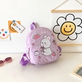 Violetter Kinder-Leinenrucksack mit süßem Comic-Hasen und Milchtee-Illustration - Lila