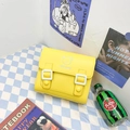 Mochila escolar amarilla de cuero PU para niños con estampado de oso y hebillas blancas - Amarillo Pequeño