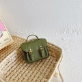 Retro dark green kids satchel bag in matte leather finish with golden buckles - Green