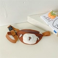 Kids vintage brown canvas waist bag with letter P patch and adjustable strap - Coffee