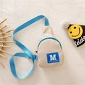 Kids off-white nylon chest bag with blue adjustable strap and letter M patch - White