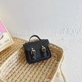 Petit sac cartable vintage noir pour enfants avec boucles métalliques dorées chic - Noir