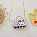 Mini bolso bandolera para niñas con estampado de pata de gallo y asa de perlas - Pata de Gallo Negro