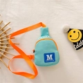 Kids light blue chest bag with orange contrast zipper and white letter M patch - Light Blue