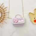 Mini bolso bandolera de tweed violeta con asa de perlas y flores para niñas pequeñas - Pata de Gallo Púrpura
