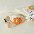 Kids canvas belt bag in cream and orange with letter R patch and adjustable strap - Orange