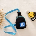 Kids trendy black canvas chest bag with blue adjustable straps and sport letter print - Black
