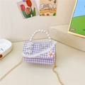 Mini purple houndstooth crossbody bag with pearl handle and lace trim for girls - Purple