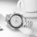 Silberne Herren-Business-Uhr aus Edelstahl mit weißem Chronographen-Zifferblatt und Datum - Silbergehäuse Weißes Zifferblatt