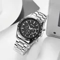 Herren-Quarzuhr mit silbernem Stahlband, schwarzem Chronographenzifferblatt und Datum - Silbernes Gehäuse Schwarzes Zifferblatt
