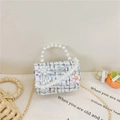 Mini-Handtasche aus blauem Tweed mit Perlen und Goldkette für Mädchen - Weiß Farblock