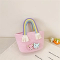 Roze geweven mini-tas voor meisjes met regenbooghandvatten en schattige beeraccenten - Roze Stijl 1