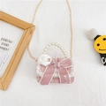 Pink tweed girls handbag with pearl handle, camellia flower and a large bow detail - Rose Red Bow