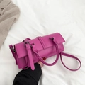 Minimalist magenta faux leather baguette bag with an adjustable strap and metal buckle - Rose Red