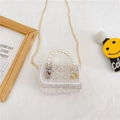 Mini pink tweed handbag for girls featuring pearl handle and cute rabbit decorative charms - White Rabbit