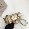 Champagne gold metallic crossbody bag with stylish double buckles and a slim strap - Champagne
