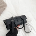 Minimalist black matte leather underarm bag with thick handle and adjustable shoulder strap - Black